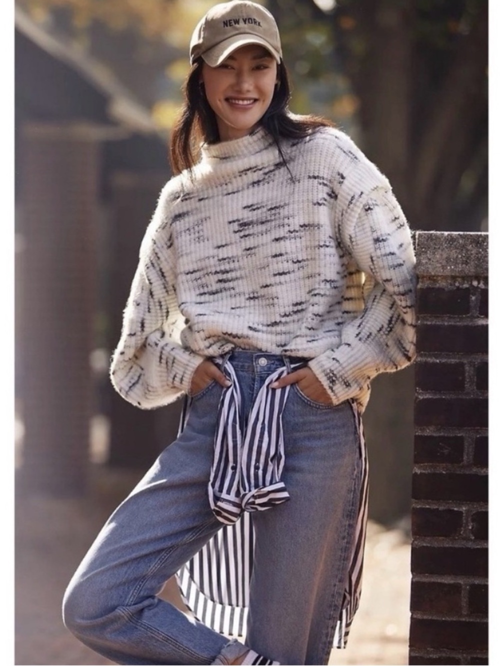Varley Belgrave Knit Sweater Dalmation Knit Wool Blend White Gray Oversized S